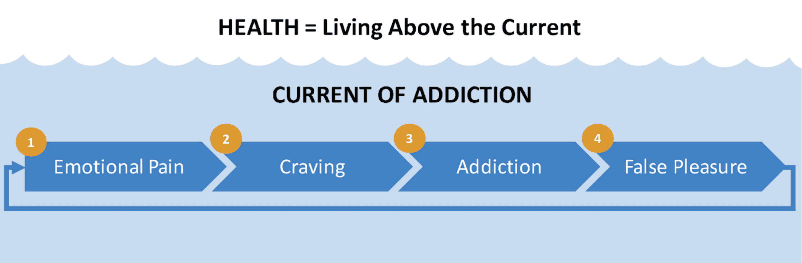 1. Emotional Pain 2. Craving 3. Addiction 4. False Please 5. Health is live outliside the current